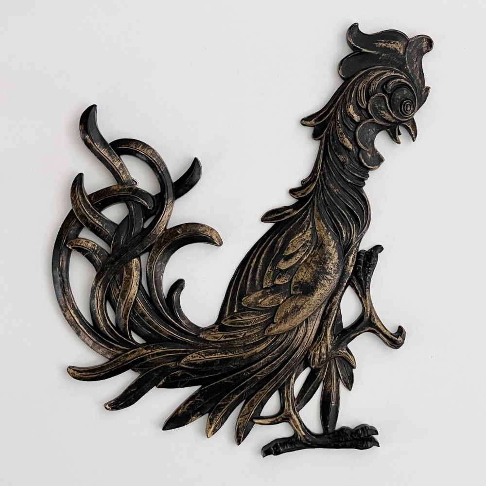 Syroco Rooster Brass Bronze Tone Wall Hanging Décor Vintage 1965 USA